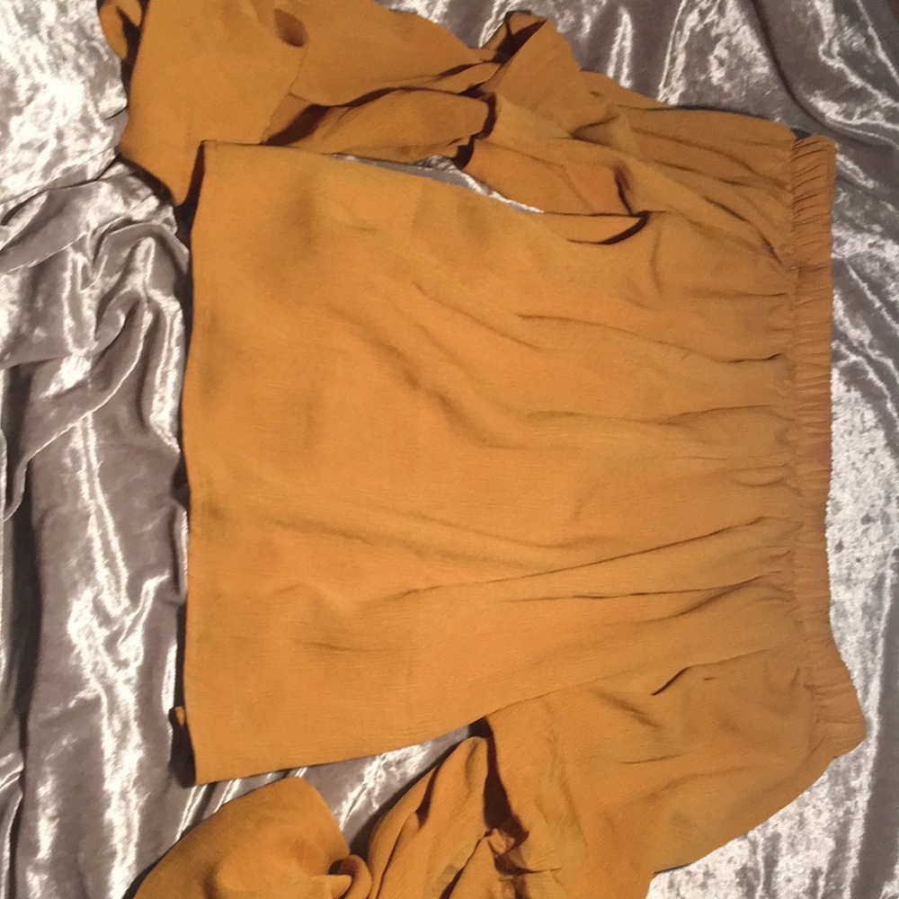 Mustard yellow off the shoulder shirt